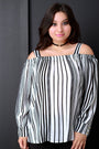 Striped Cold Shoulder Long Sleeves Top