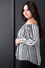 Striped Cold Shoulder Long Sleeves Top