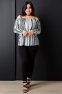 Striped Cold Shoulder Long Sleeves Top