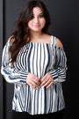 Striped Cold Shoulder Long Sleeves Top