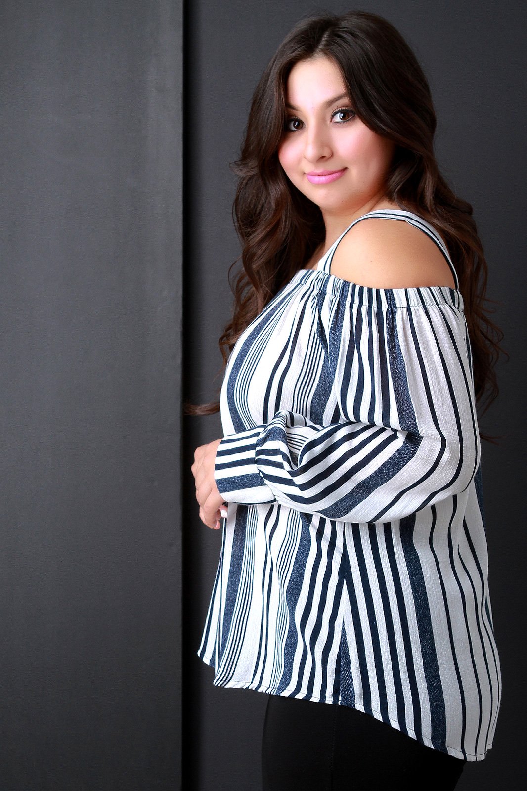 Striped Cold Shoulder Long Sleeves Top