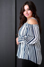Striped Cold Shoulder Long Sleeves Top