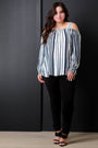 Striped Cold Shoulder Long Sleeves Top