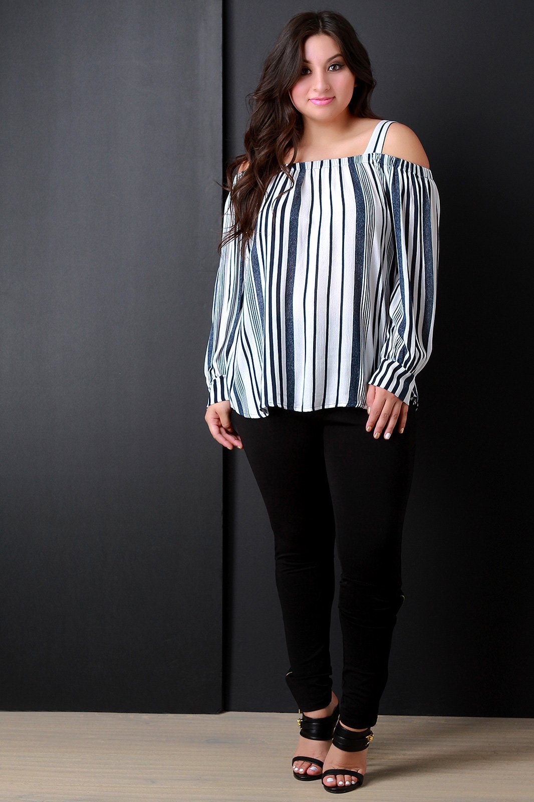 Striped Cold Shoulder Long Sleeves Top