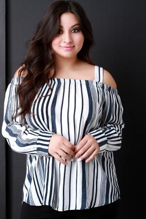 Striped Cold Shoulder Long Sleeves Top