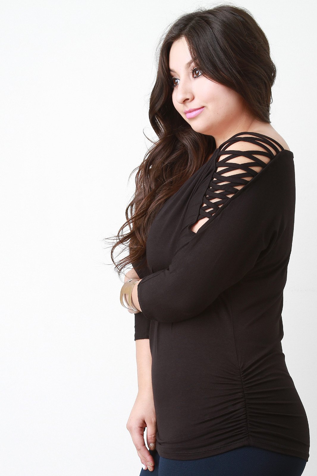 Lace Up Cold Shoulder Dolman Top