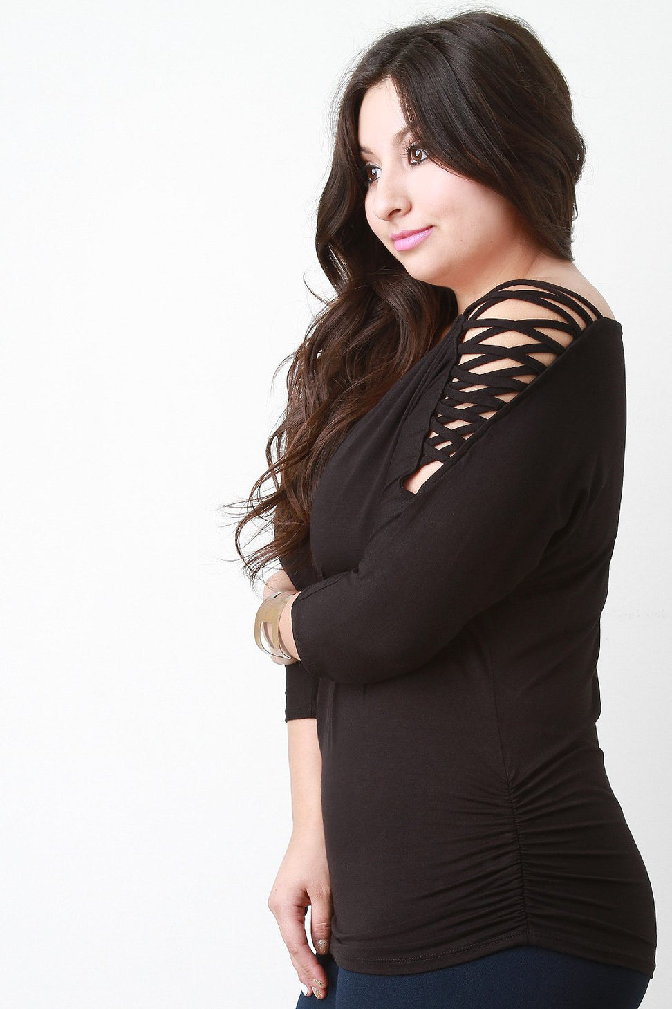 Lace Up Cold Shoulder Dolman Top