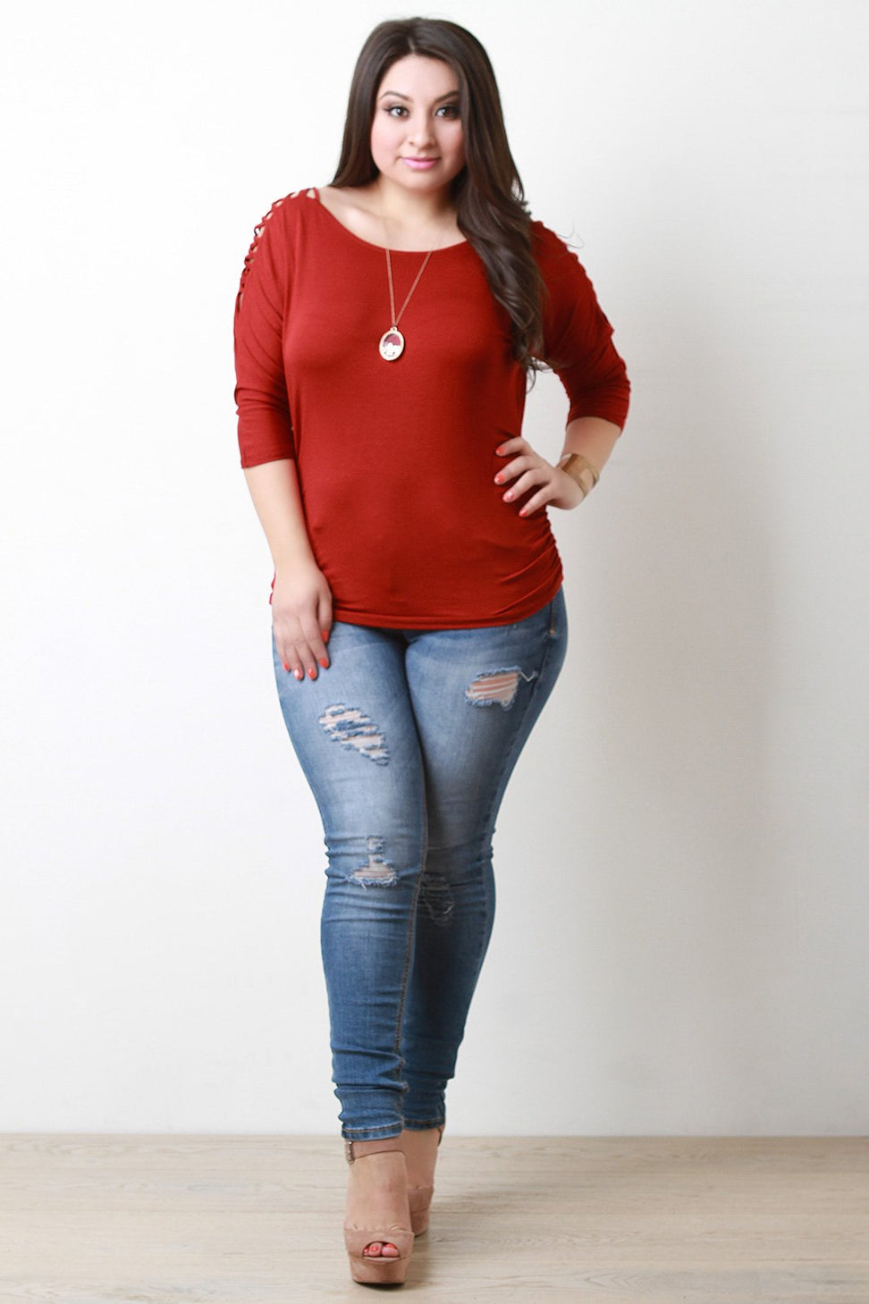 Lace Up Cold Shoulder Dolman Top