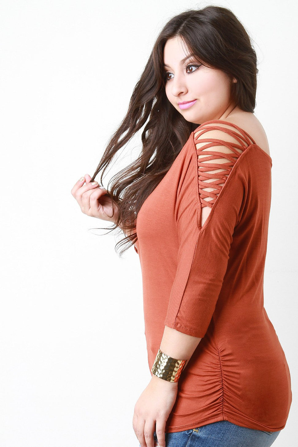 Lace Up Cold Shoulder Dolman Top