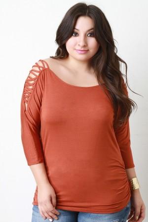 Lace Up Cold Shoulder Dolman Top