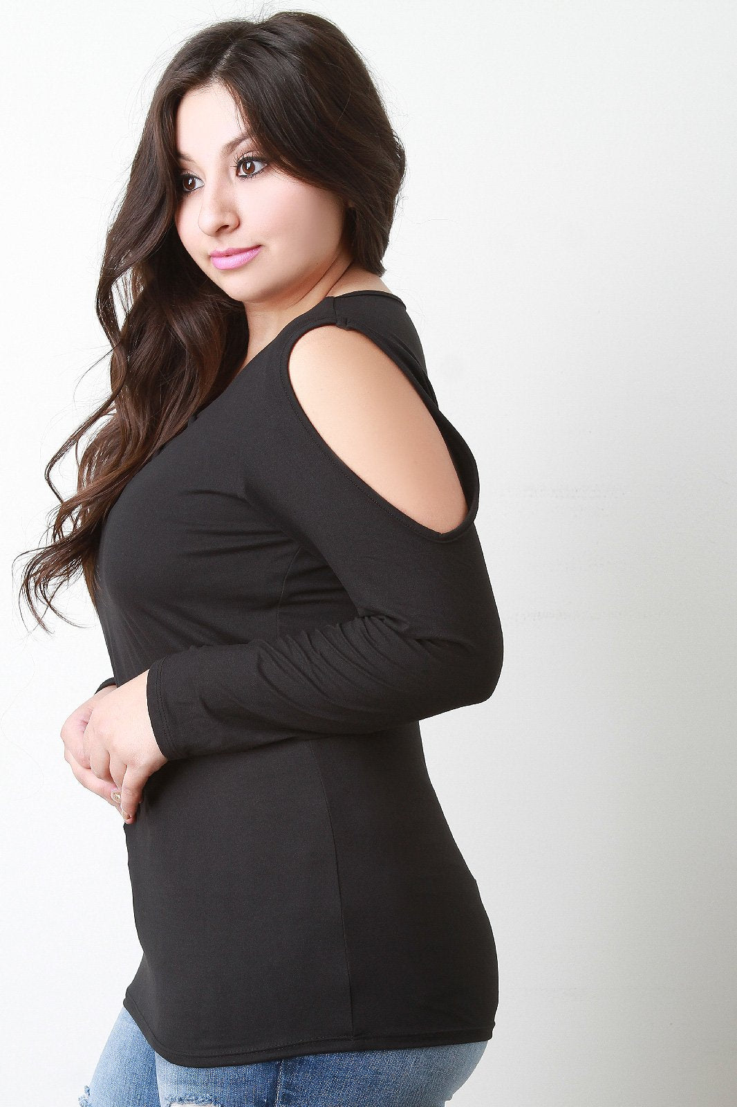 Lace Up V Neck Cold Shoulder Top