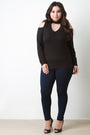 Long Sleeve Cold Shoulder Rib Knit Keyhole Top - NoveltyOne