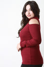 Long Sleeve Cold Shoulder Rib Knit Keyhole Top - NoveltyOne