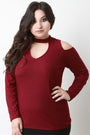Long Sleeve Cold Shoulder Rib Knit Keyhole Top - NoveltyOne