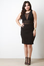 Striped Panel Mesh Bodycon Dress