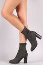 Qupid Suede Chunky Heeled Sock Booties