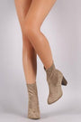 Qupid Suede Chunky Heeled Sock Booties
