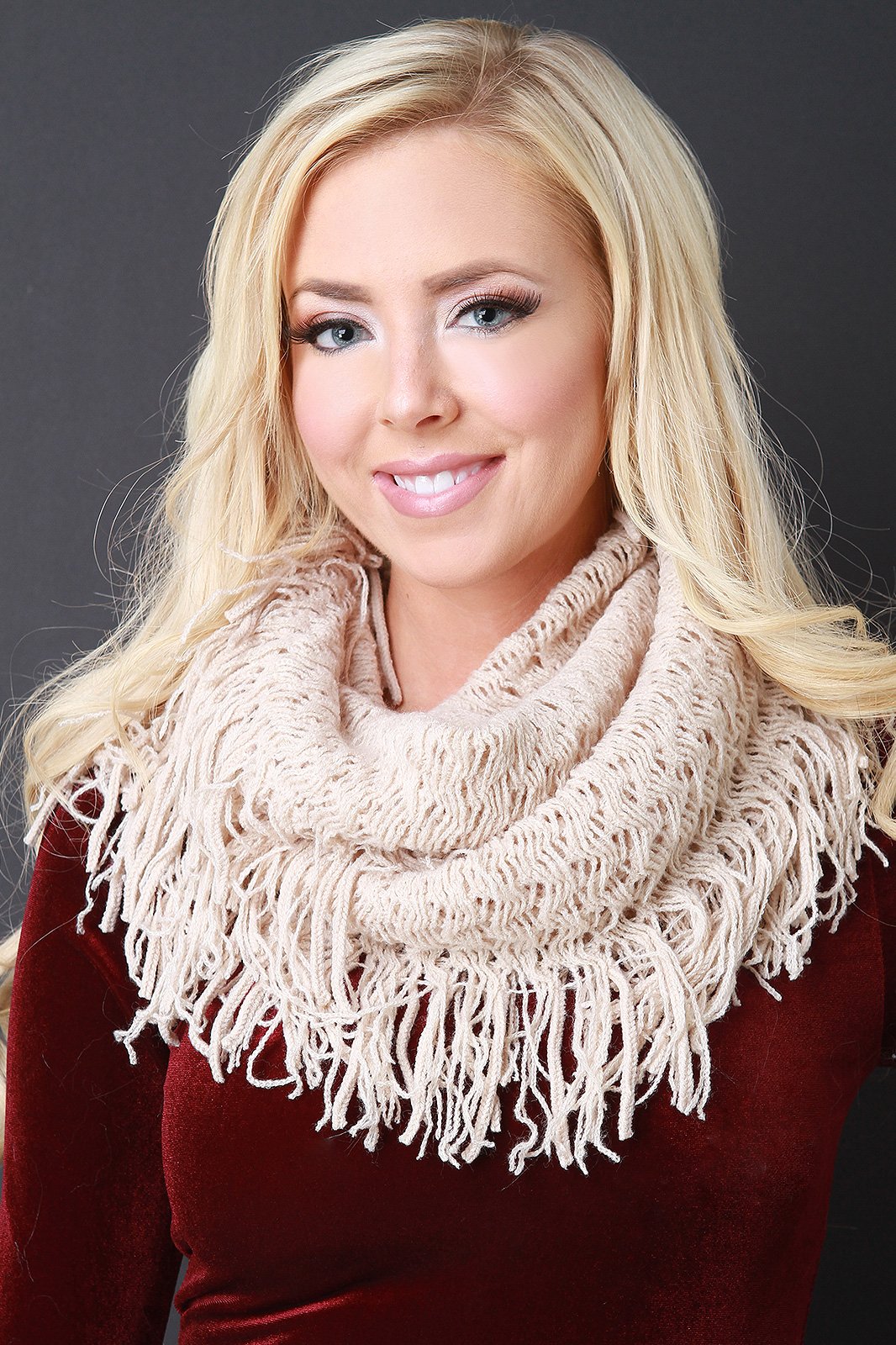 Loose Knit Fringe Hem Infinity Scarf - NoveltyOne