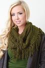 Loose Knit Fringe Hem Infinity Scarf - NoveltyOne
