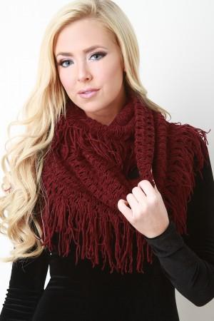 Loose Knit Fringe Hem Infinity Scarf - NoveltyOne