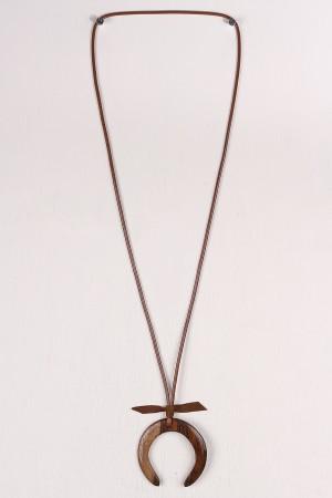 Wooden Crescent Moon Pendant Necklace