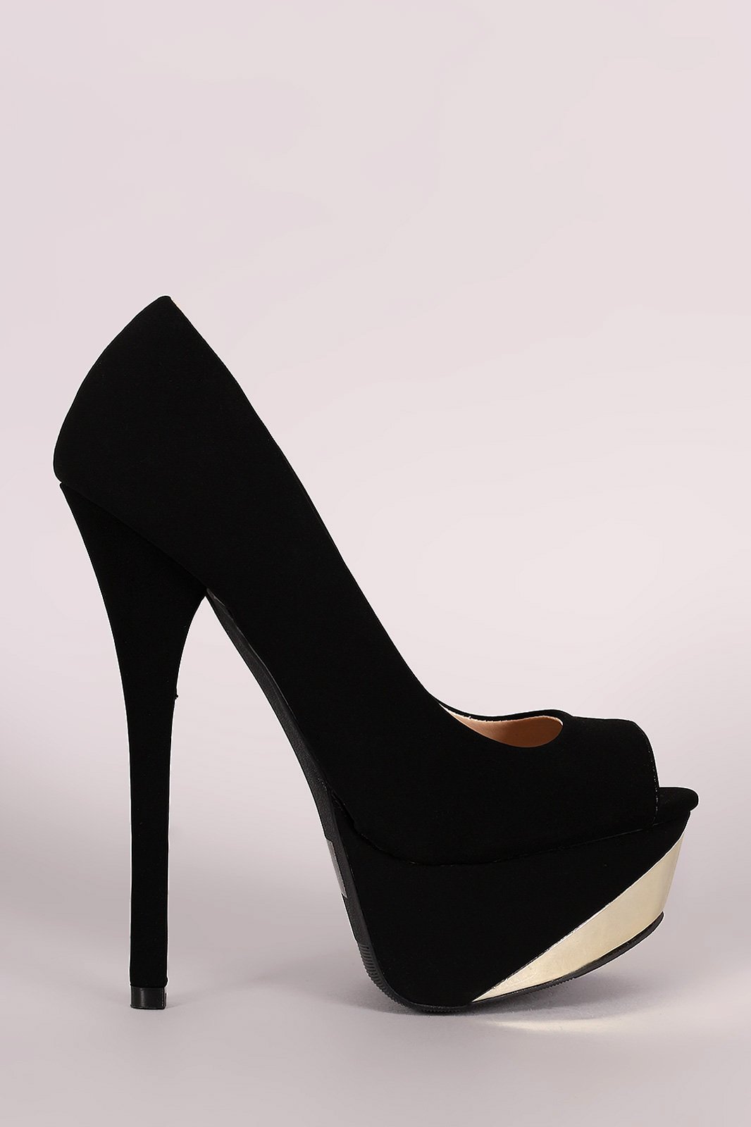 Qupid Metallic Accent Peep Toe Platform Stiletto Heel