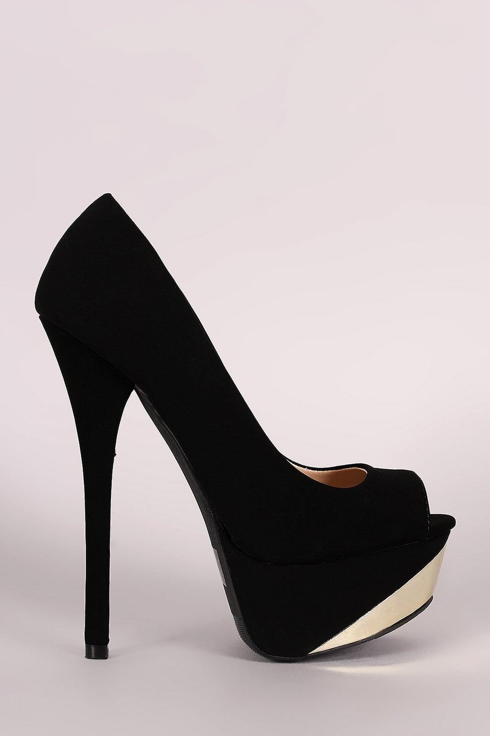 Qupid Metallic Accent Peep Toe Platform Stiletto Heel