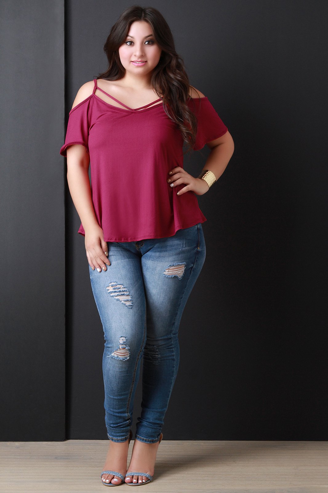 Strappy Neck Open Shoulder A-Line Top