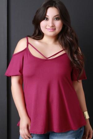 Strappy Neck Open Shoulder A-Line Top
