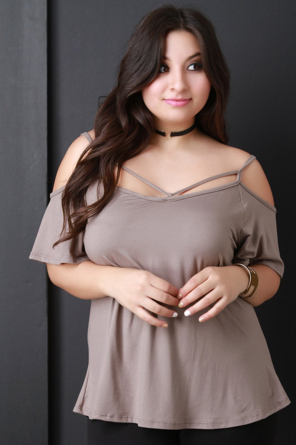 Strappy Neck Open Shoulder A-Line Top