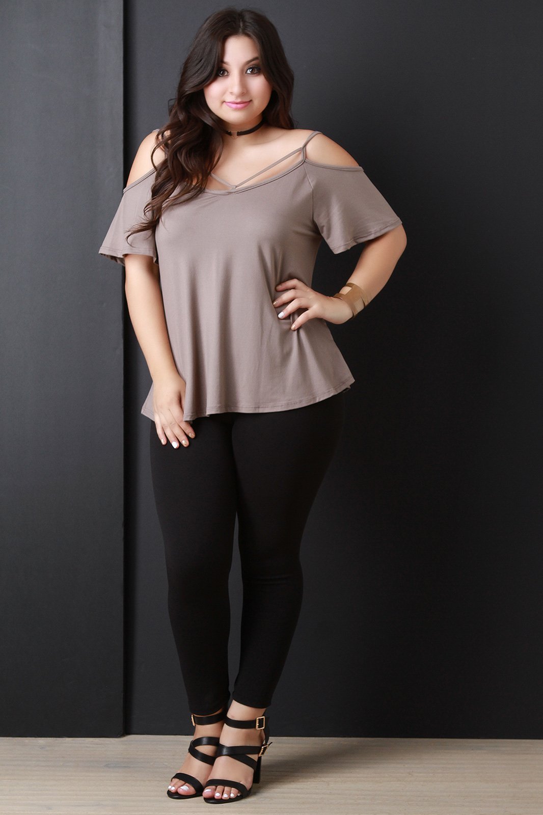 Strappy Neck Open Shoulder A-Line Top