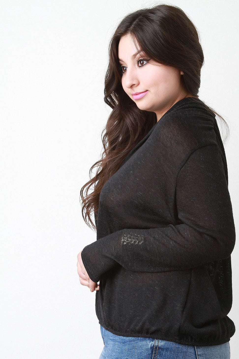 Melange Knit Surplice Drop Shoulder Top