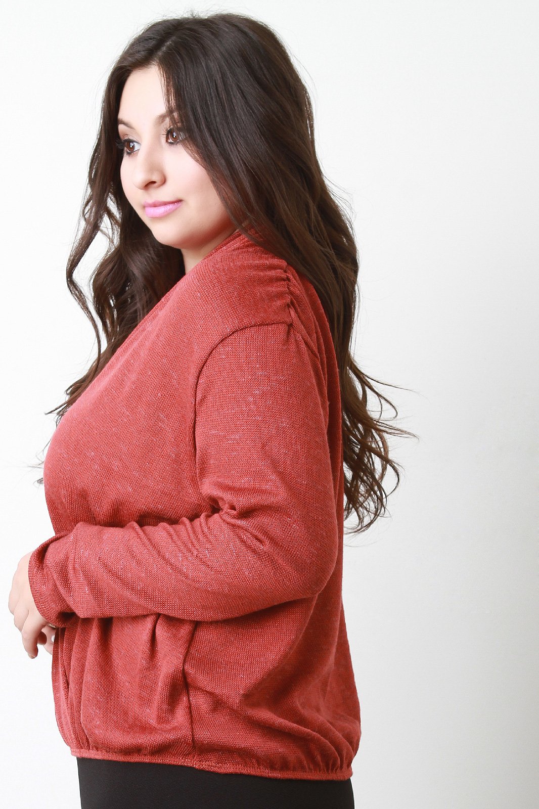 Melange Knit Surplice Drop Shoulder Top