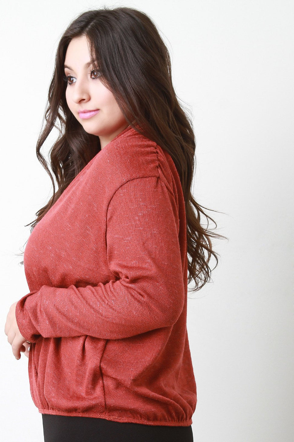 Melange Knit Surplice Drop Shoulder Top