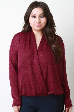 Melange Knit Surplice Drop Shoulder Top