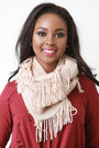 Fringe Hem Rib Knit Circle Scarf - NoveltyOne
