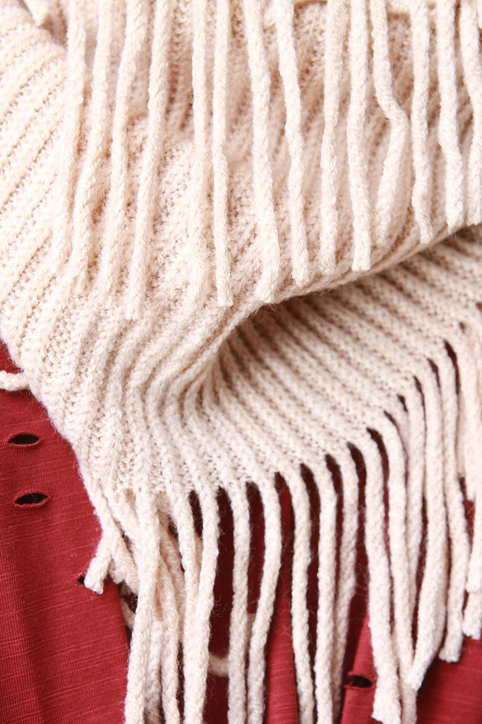 Fringe Hem Rib Knit Circle Scarf - NoveltyOne