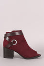 Qupid Perforated Strappy Block Heeled Ankle Boots