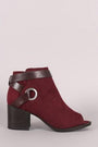 Qupid Perforated Strappy Block Heeled Ankle Boots