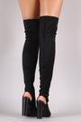 Fitted Elastane Peep Toe Over-The-Knee Chunky Heel Boots - NoveltyOne