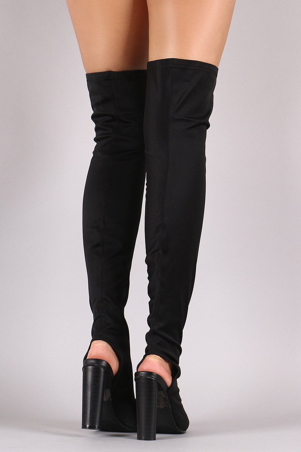 Fitted Elastane Peep Toe Over-The-Knee Chunky Heel Boots - NoveltyOne