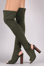 Fitted Elastane Peep Toe Over-The-Knee Chunky Heel Boots - NoveltyOne