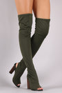Fitted Elastane Peep Toe Over-The-Knee Chunky Heel Boots - NoveltyOne