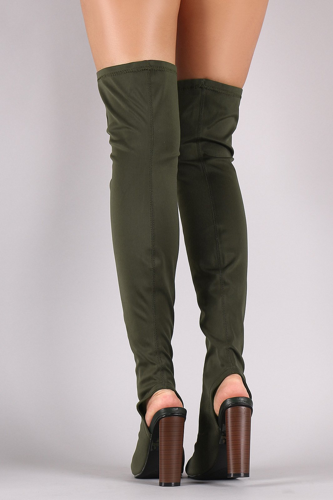 Fitted Elastane Peep Toe Over-The-Knee Chunky Heel Boots - NoveltyOne