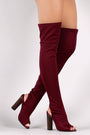 Fitted Elastane Peep Toe Over-The-Knee Chunky Heel Boots - NoveltyOne