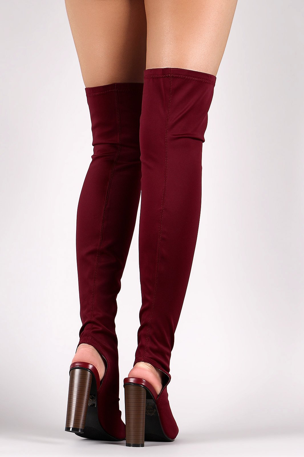 Fitted Elastane Peep Toe Over-The-Knee Chunky Heel Boots - NoveltyOne