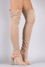 Fitted Elastane Peep Toe Over-The-Knee Chunky Heel Boots - NoveltyOne