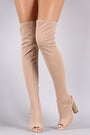 Fitted Elastane Peep Toe Over-The-Knee Chunky Heel Boots - NoveltyOne