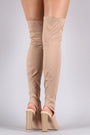 Fitted Elastane Peep Toe Over-The-Knee Chunky Heel Boots - NoveltyOne