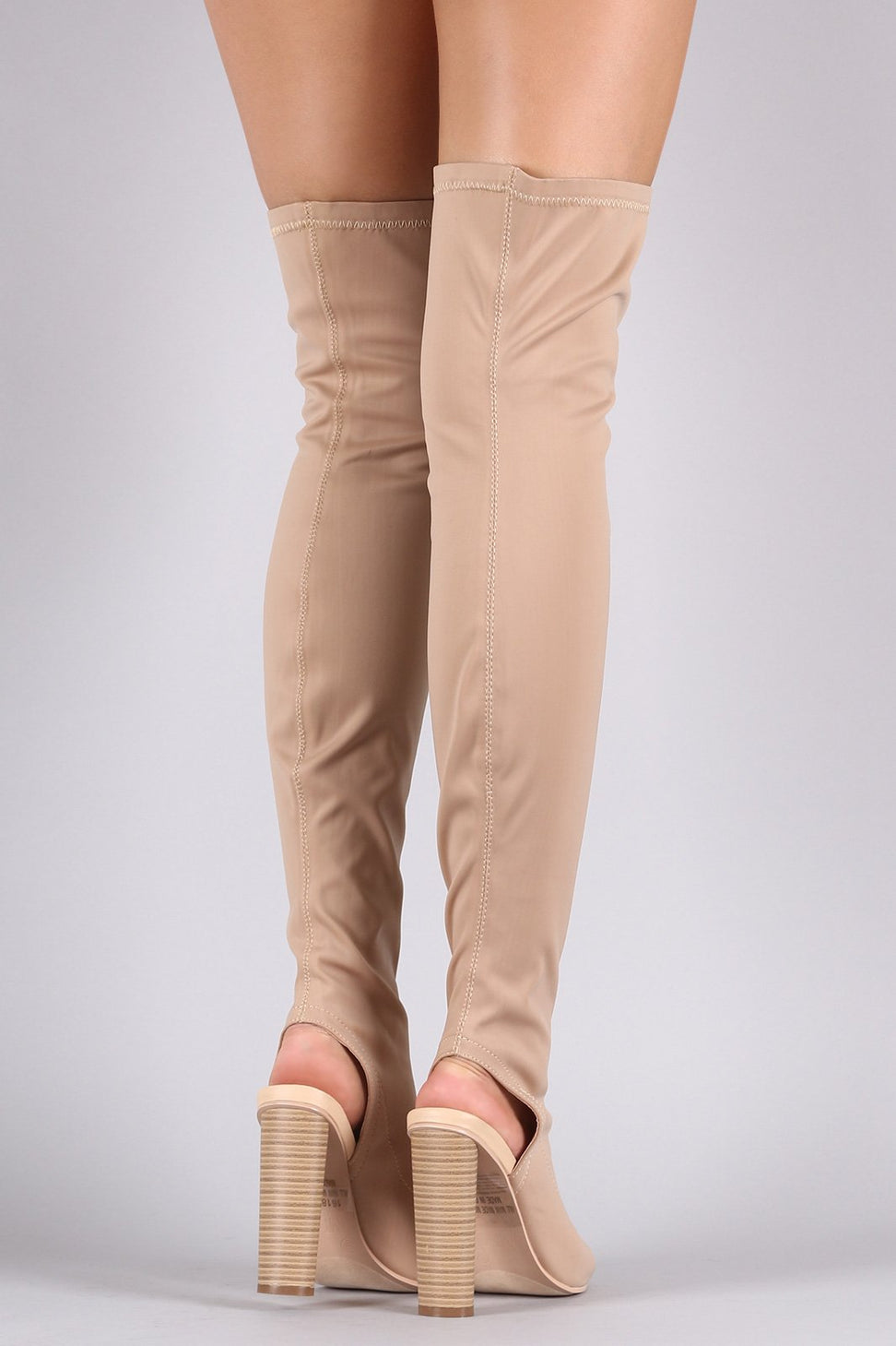 Fitted Elastane Peep Toe Over-The-Knee Chunky Heel Boots - NoveltyOne